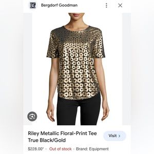 Equipment Gold Black Floral Riley Short Sleeve 100% Silk Tee Top XS - NWT